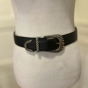 Vintage Doncaster Elegant Black Leather Belt with Silver and Gold Buckle